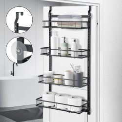 4 Tiers Kitchen Bathroom Pantry Over The Door Hanging Organizer Adjustable Baskets Storage Rack Shampoo Conditioner Body Wash Shelf